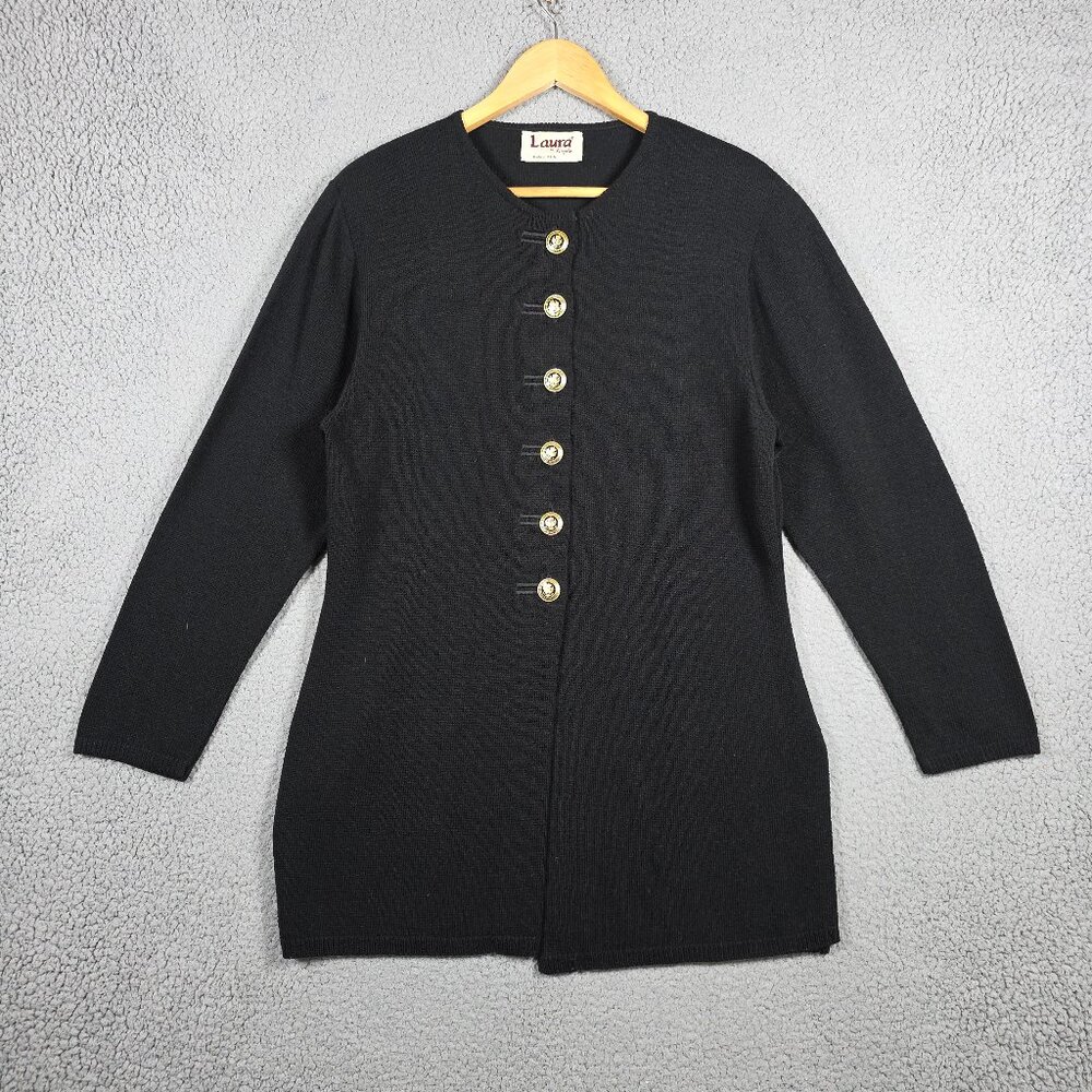 Vintage Laura By Alyzia Long Cardigan Women Size M/L Black Dark Academia Goth 80